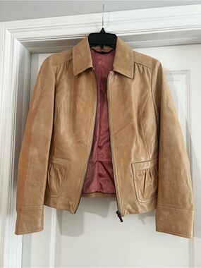 Ann Taylor Tan Jacket with Dusty Rose Lining